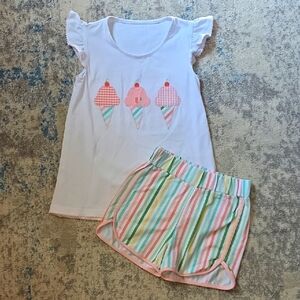 Serendipity By Shrimp & Grits Kids Size 7/8 Ice Cream Blouse Stripe Short Outfit